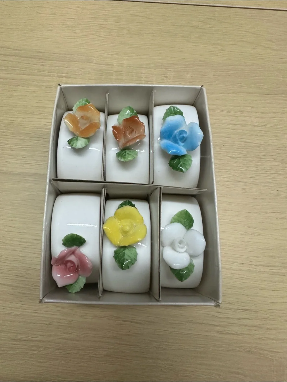 Vintage UCGC Porcelain Floral Napkin Rings Set of 6